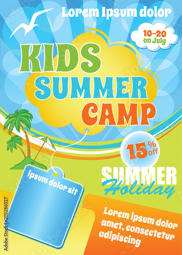 Kids Summer Fest Flyer, vector colorful cartoon template