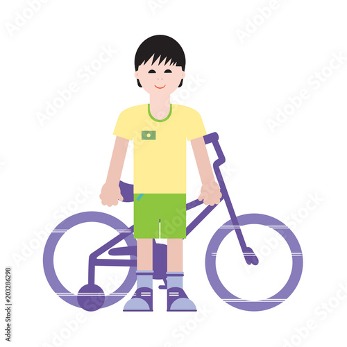 Boy and his bicycle.