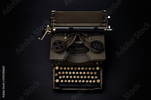 Top view of an old typewriter. Vintage machine.