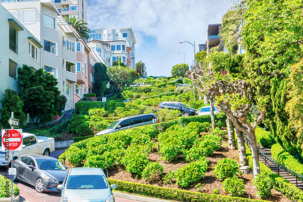 Cars Traveling Down Crooked Lombard Street in San Francisco