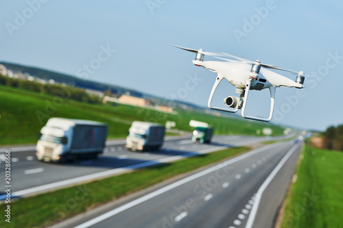 drone and transportation. drone with camera controls highway road conditions