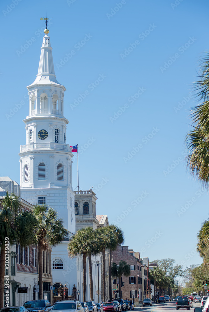 St. Michael Church in historic downtown of Charleston South Carolina