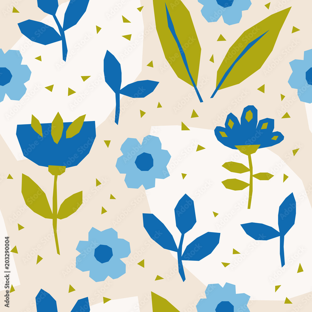 Naklejka wzór z kwiatów i liści w stylu skandynawskim
