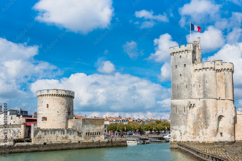 Towers of ancient fortress of La Rochelle France