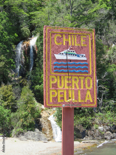 Sign in the harbor of Peulla, Chile photo