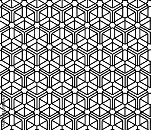 Geometrical ornamental cubical seamless black and white pattern Modern linear background Arabesque style vector