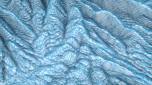 Abstract landscape in cristal wire shine 3D rendering