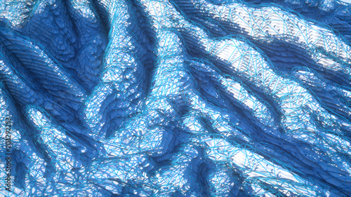Abstract landscape in cristal wire shine 3D rendering