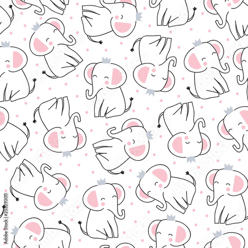 seamless cute princess elephant pattern vector illustration
