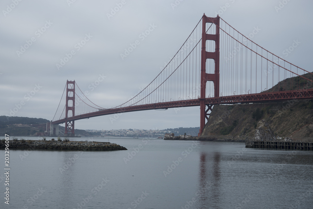 Golden Gate Bridge from bay shoreline