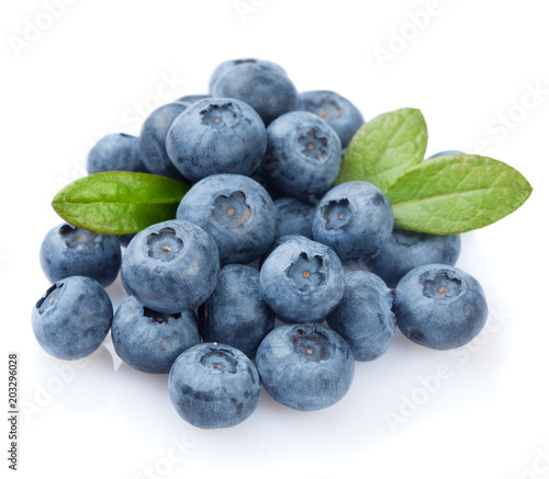 Heap of blueberries isolated on white background