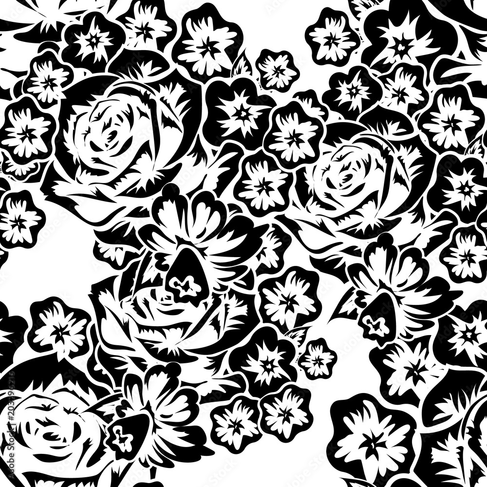 seamless monochrome pattern of flowers for greeting cards, background, price tags