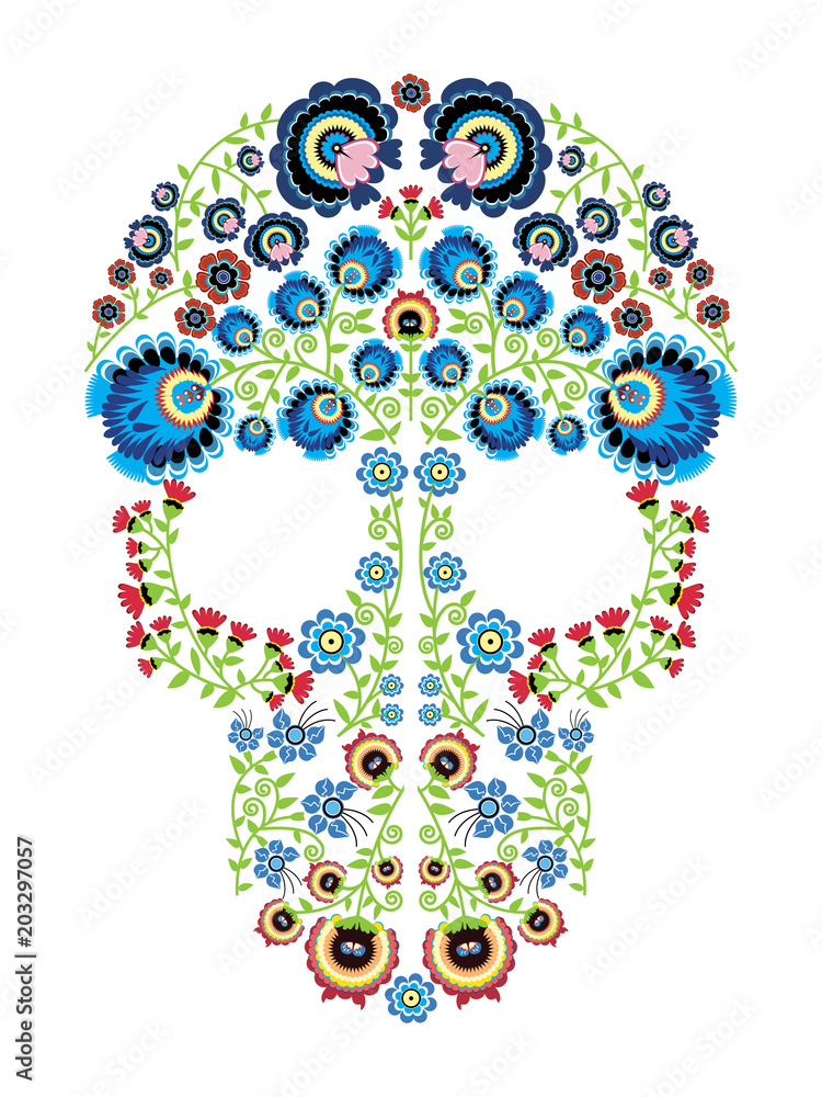 Colorful Polish folk inspired by traditional Mexican sugar skull art ...