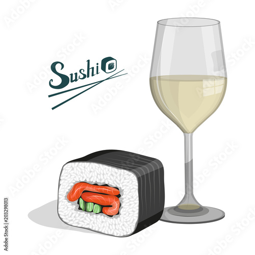 Sushi logo. Realistic sushi illustration. Dish of traditional Japanese cuisine. Vector graphics to design.