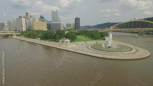 Aerial video of downtown Pittsburgh, Pennsylvania.
