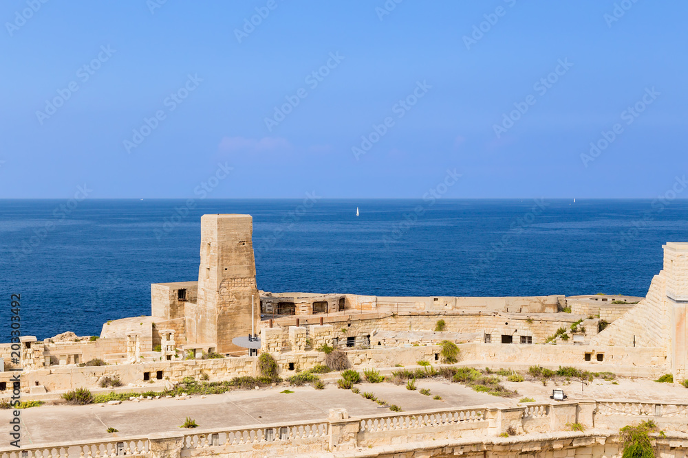 Valletta, Malta. View of Fort St. Elmo against the sea in clear weather