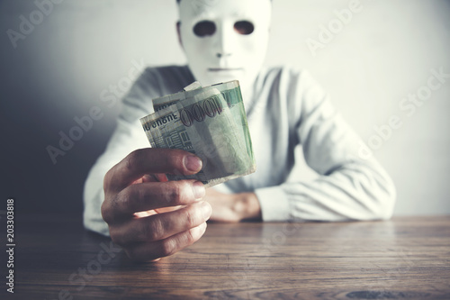 man face mask with hand money