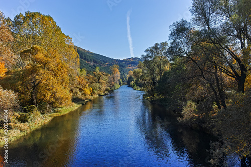 Autumn Landscape of Iskar River near Pancharevo lake, Sofia city Region, Bulgaria