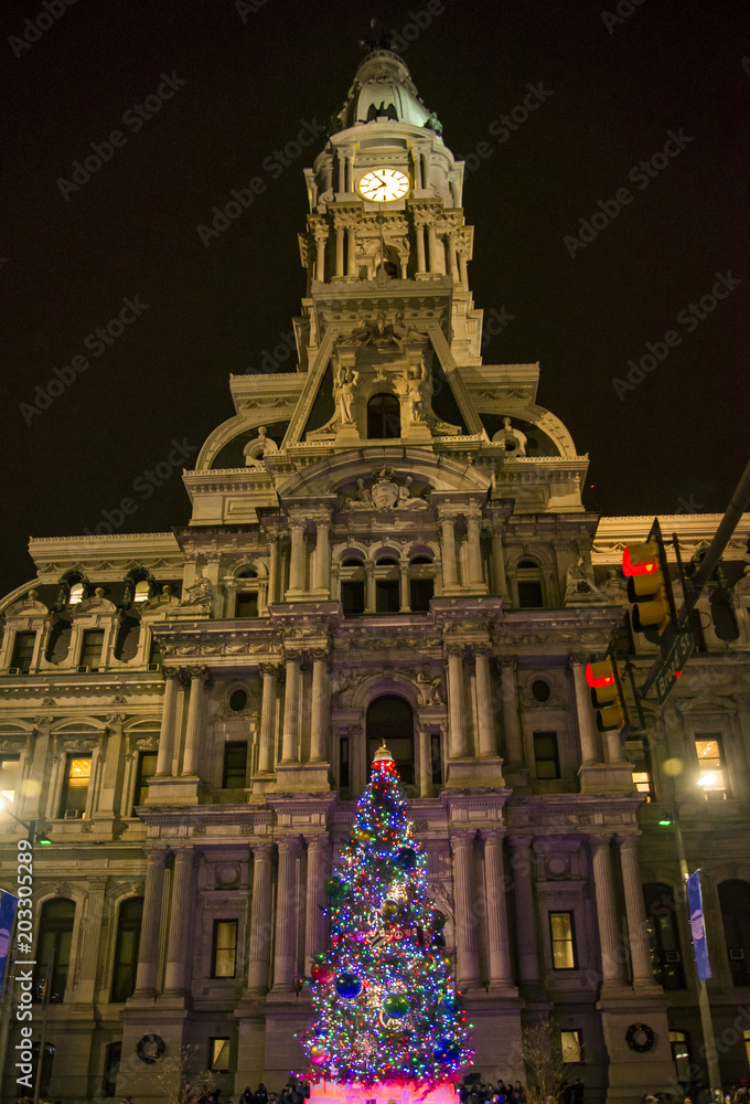 Philadelphia city hall by night, Pennsylvania USA