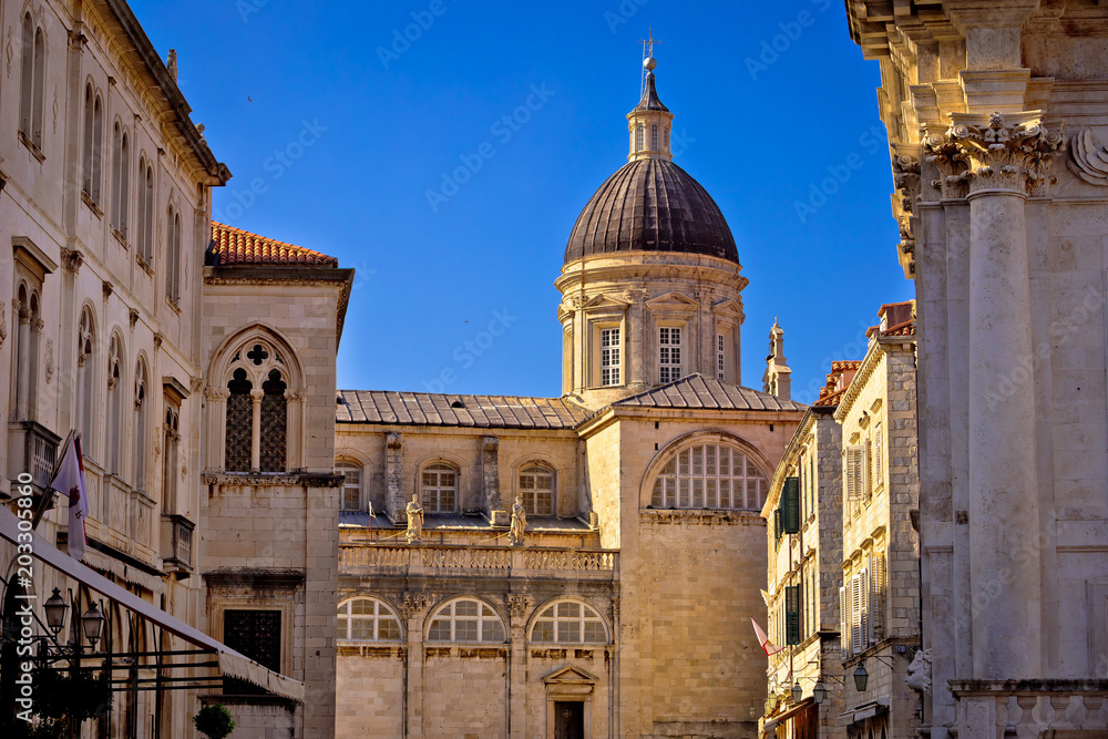 Dubrovnik street historic architecture view the Assumption Cathedral,