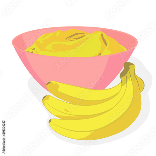 Meshed banana in a bowl and a bunch of bananas vector illustration