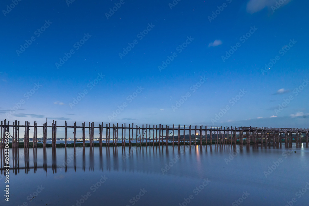 U Bein Bridge, wood structure bridge near Mandalay, peaceful and beautiful site, Myanmar U Bein Bridge, wood structure bridge near Mandalay, peaceful and beautiful site, Myanmar