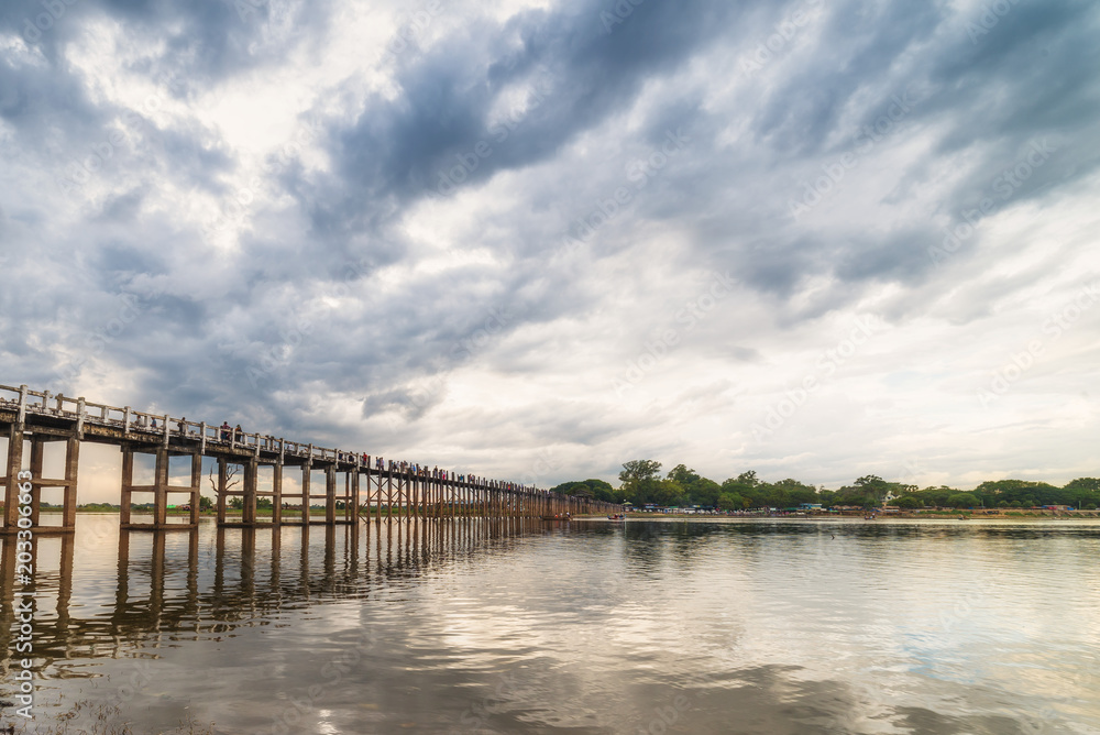 U Bein Bridge, wood structure bridge near Mandalay, peaceful and beautiful site, Myanmar