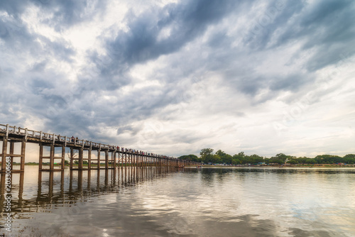 U Bein Bridge  wood structure bridge near Mandalay  peaceful and beautiful site  Myanmar
