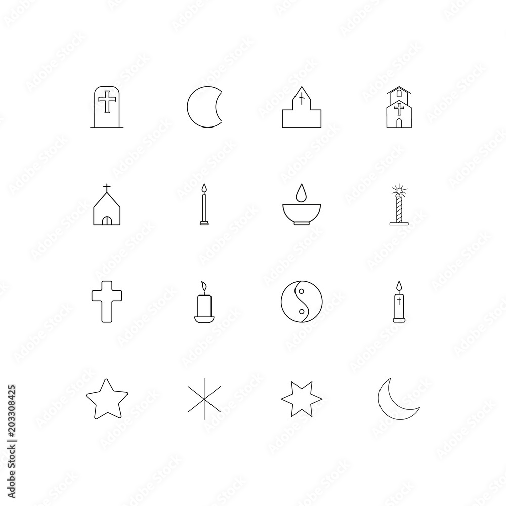 Religion linear thin icons set. Outlined simple vector icons Religion linear thin icons set. Outlined simple vector icons