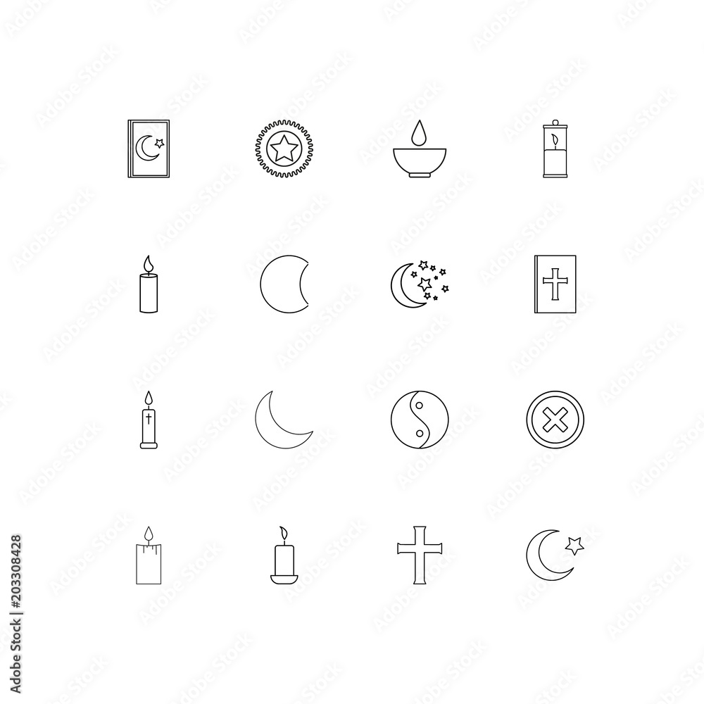 Religion linear thin icons set. Outlined simple vector icons Religion linear thin icons set. Outlined simple vector icons