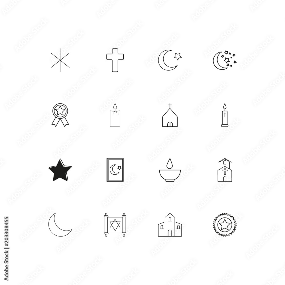 Religion linear thin icons set. Outlined simple vector icons Religion linear thin icons set. Outlined simple vector icons