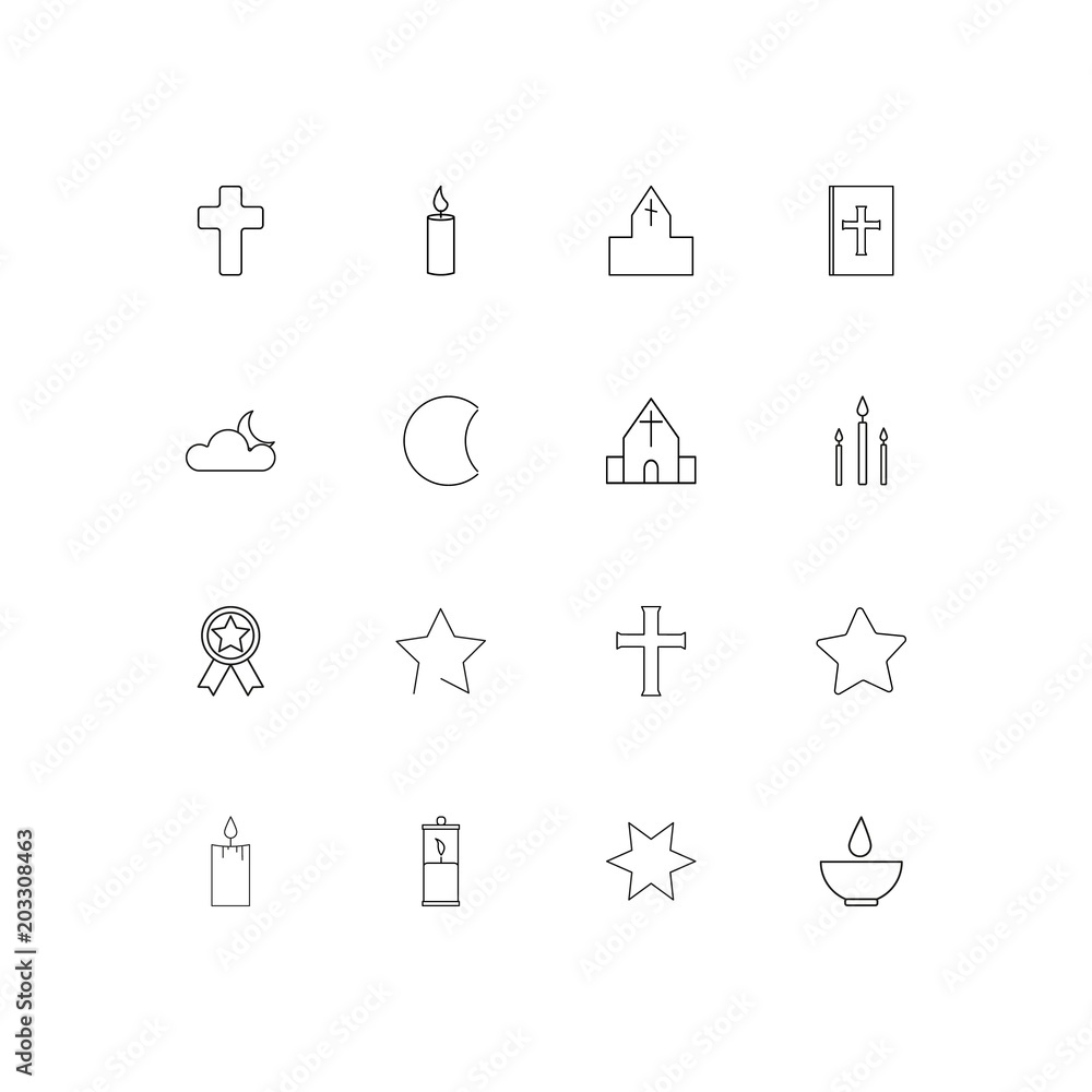Religion linear thin icons set. Outlined simple vector icons Religion linear thin icons set. Outlined simple vector icons