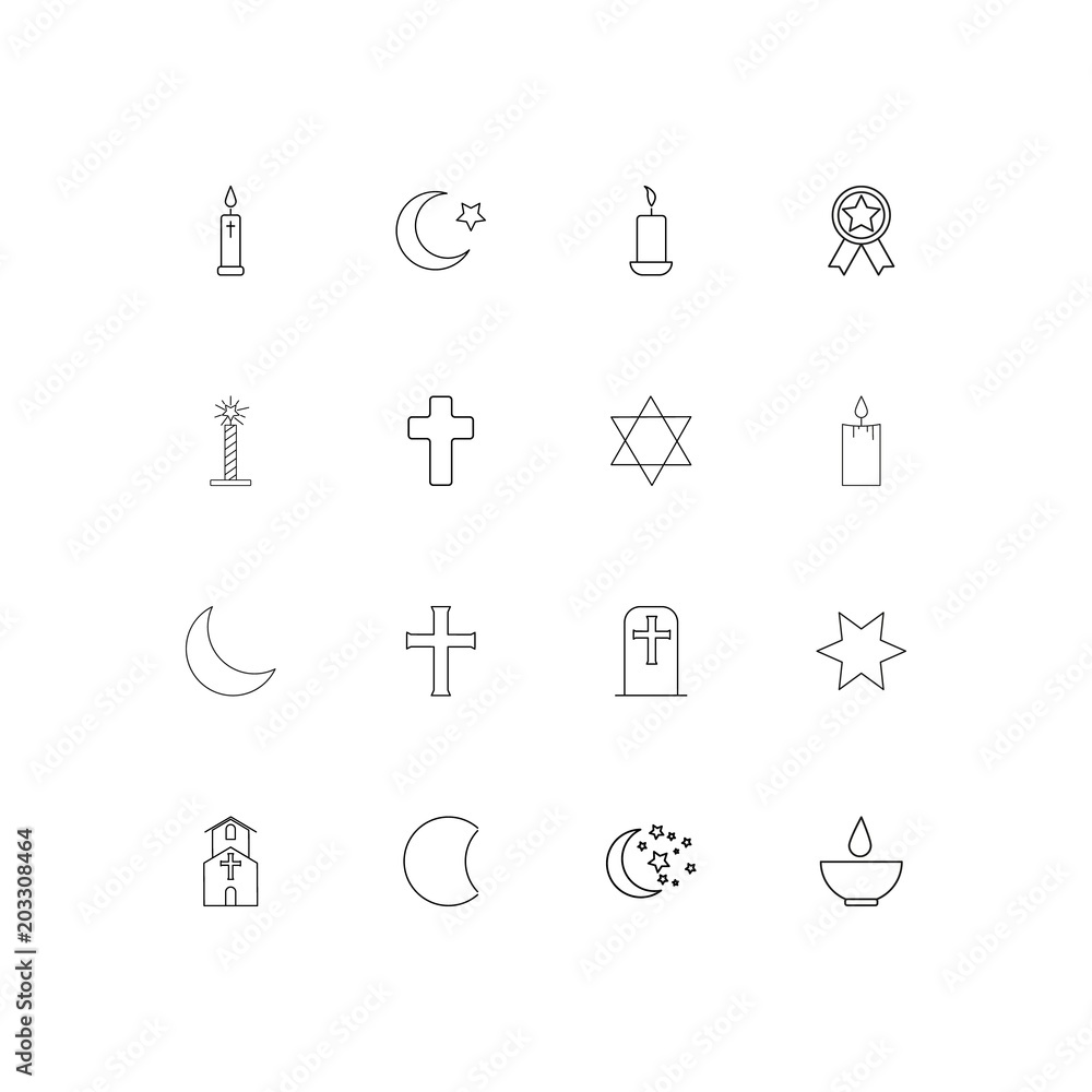 Religion linear thin icons set. Outlined simple vector icons