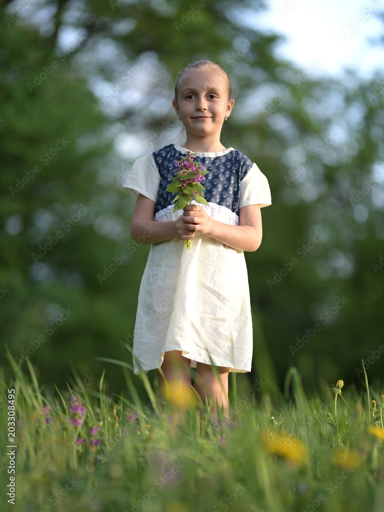 happy girl with flower