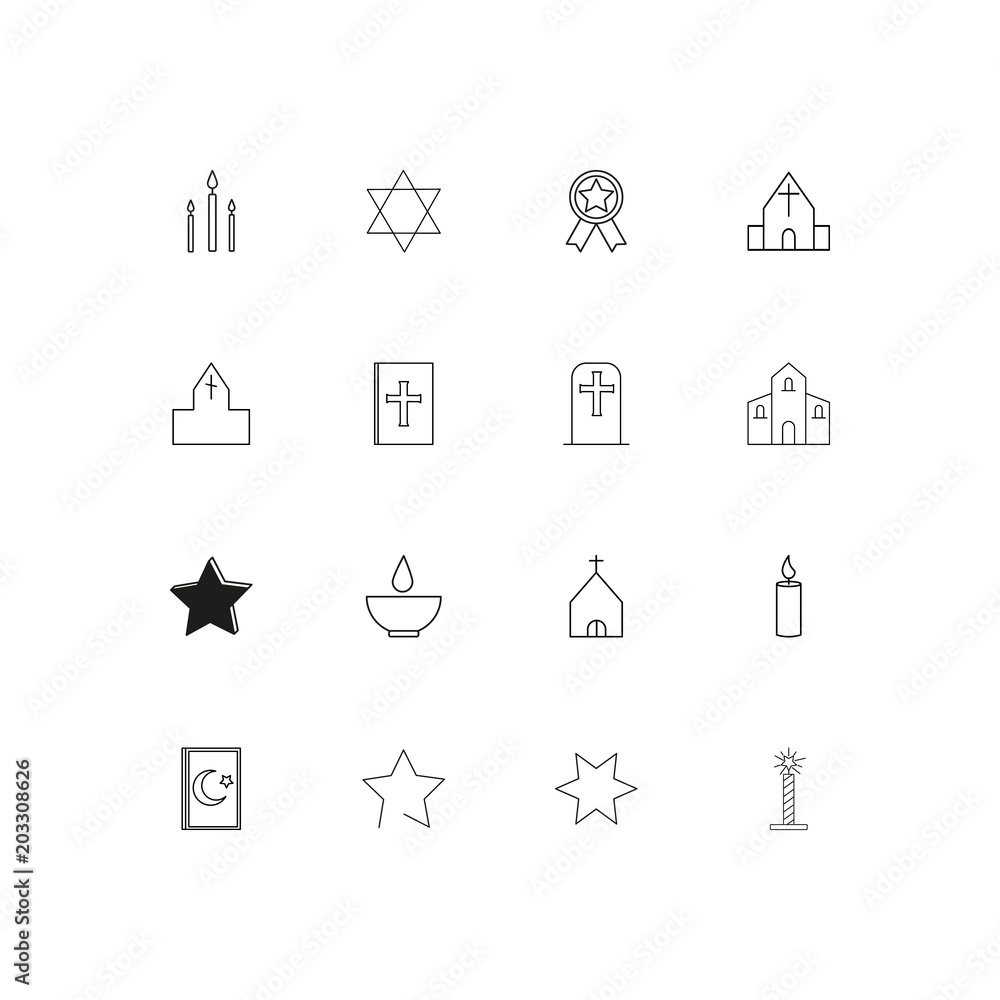 Religion linear thin icons set. Outlined simple vector icons Religion linear thin icons set. Outlined simple vector icons