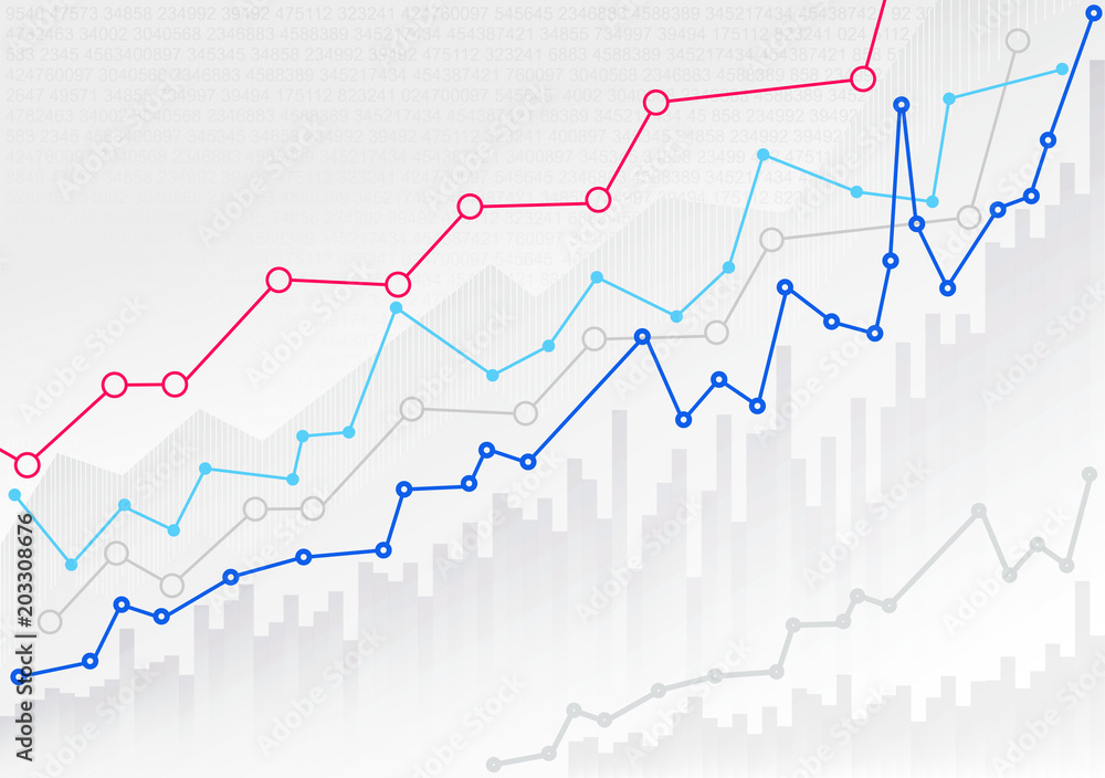 Abstract financial chart with trend line graph and numbers in stock market. Mockup template ready for your design. Vector illustration. Isolated on white background Abstract financial chart with trend line graph and numbers in stock market. Mockup template ready for your design. Vector illustration. Isolated on white background