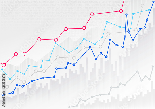 Abstract financial chart with trend line graph and numbers in stock market. Mockup template ready for your design. Vector illustration. Isolated on white background