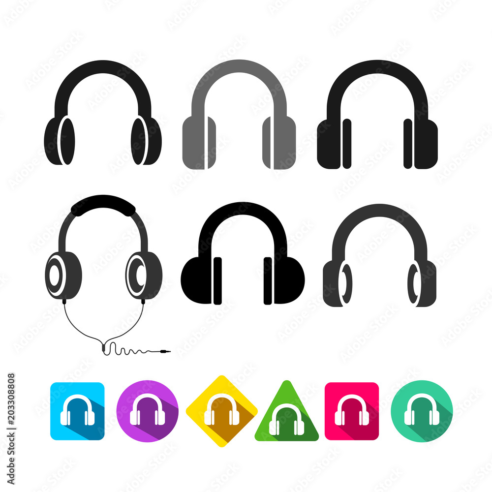 Set of headphone icon in trendy flat style. Vector illustration. Isolated on white background Set of headphone icon in trendy flat style. Vector illustration. Isolated on white background