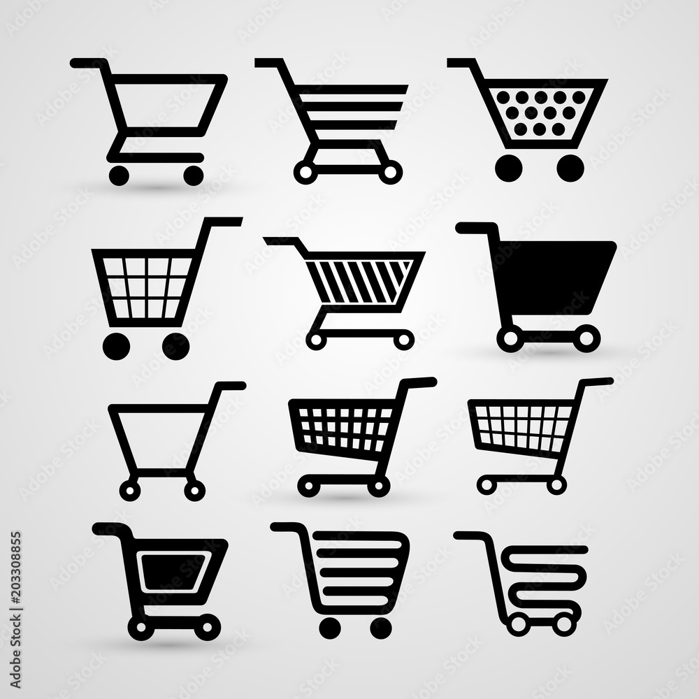 Set of shopping cart icon, flat design. Vector illustration. Isolated on  white background Stock Vector | Adobe Stock