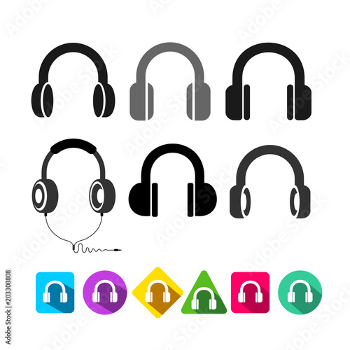 Set of headphone icon in trendy flat style. Vector illustration. Isolated on white background