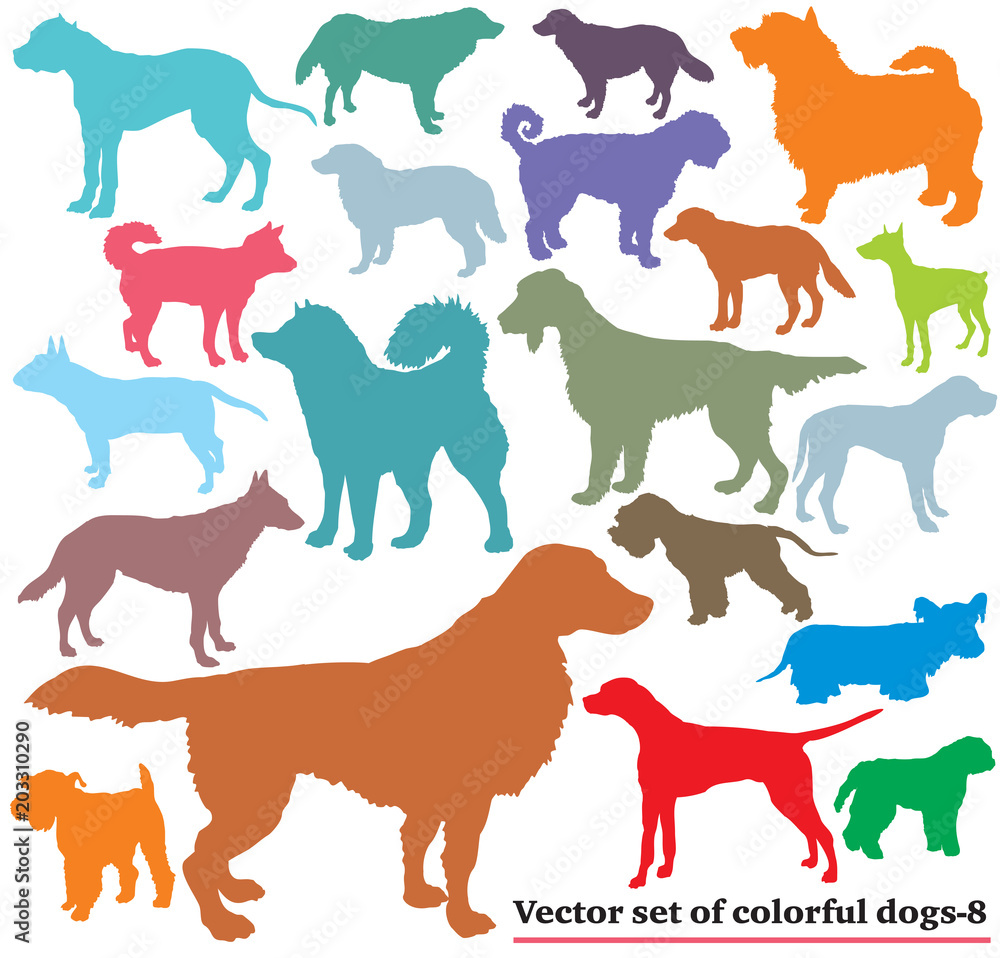 Set of colorful dogs silhouettes-8