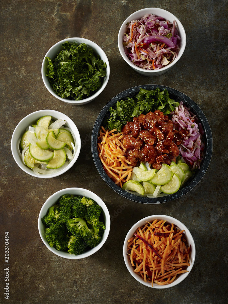 Korean Chicken Bowl with Sides Korean Chicken Bowl with Sides