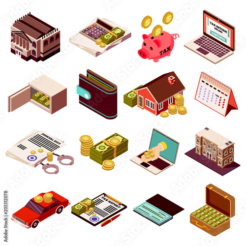 Accounting And Taxes Isometric Icons