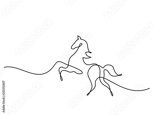 Continuous one line drawing. Horse logo. Black and white vector illustration. Concept for logo, card, banner, poster, flyer