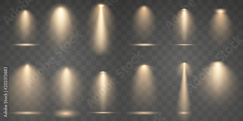 Set Vector Spotlights. Scene. Light  transparent effects.