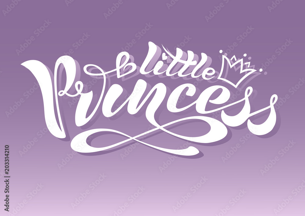 Beautiful Handwritten text, calligraphy, inscription in vector format, little princess with crown for postcard, poster, print, logo, print for clothing. colored