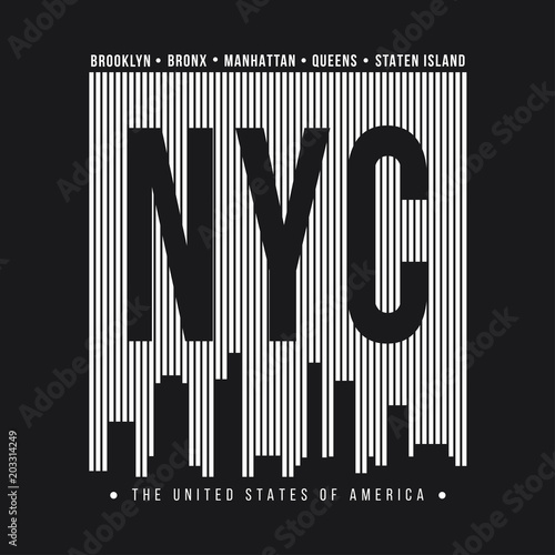 New York City for t-shirt print. New York skyline silhouette. T-shirt graphics