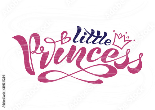 Beautiful Handwritten text, calligraphy, inscription in vector format, little princess with crown for postcard, poster, print, logo, print for clothing. colored
