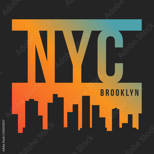 New York City, Brooklyn for t-shirt print. New York skyline silhouette. T-shirt graphics