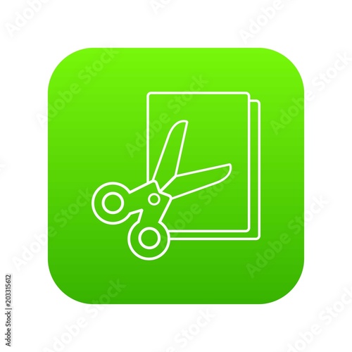 Scissors paper icon green vector isolated on white background